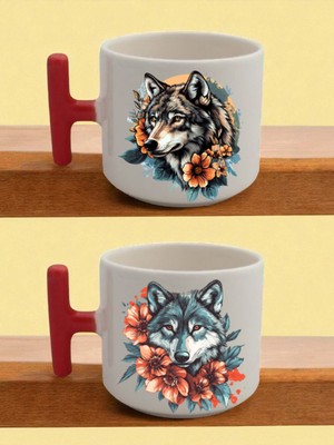 Çiçekli Kurt Baskılı Latte Bardağı - Babaya Doğum Günü Hediyesi, Sevgili Hediyeleri