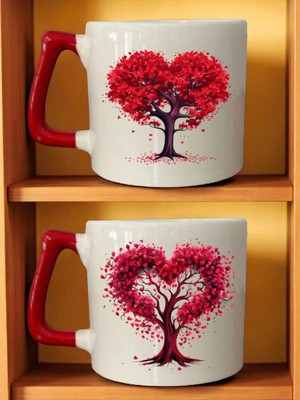 Aşk Ağacı Baskılı 2'li Kupa Bardak - Düğün Hediyesi, Yenidoğan Hediyelik, Kadın Öğretmen Hediye