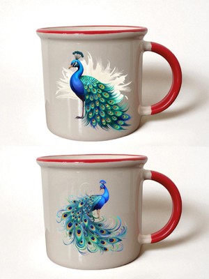 Tavus Kuşulu 2'li Ağzı Kırmızı Bardak - Kız Çocuk Doğum Günü Hediyesi, Anneler Için Hediyeler