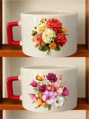 Renkli Çiçekler Baskılı Kahve Fincanı - Babalar Günü Hediyesi, Babaya Hediyeler