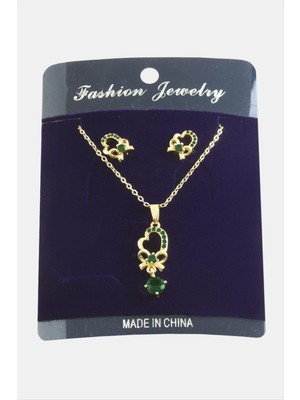 Sepetim Kalp Fiyong Zirkon Taşlı Set Kolye-Renkli