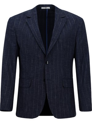 Kiğılı 4 Drop Relaxed Fit Rahat Kesim Keten Karışımlı Çizgili Klasik Ceket