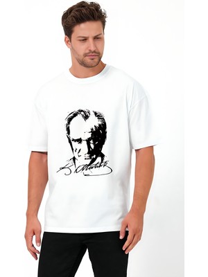 Erkek Bisiklet Yaka Kısa Kollu Atatürk Baskılı %100 Pamuk T-Shirt
