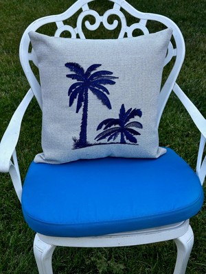 Palmiye Deneli Kırlent Kılıfı Lacivert