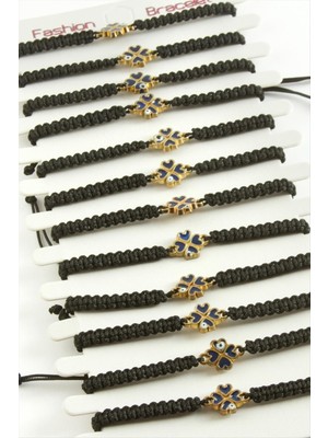 Sepetim Yonca Makrome Örgülü Bileklik-Siyah