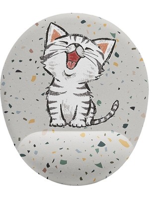 Hamiki Sevimli Gülen Kedi Tasarımlı Bilek Destekli Mouse Pad Ergonomik Kaymaz Taban Mousepad Fare Altlığı