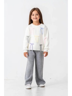 Kız Ip Fiyonk Detaylı  Triko Takım