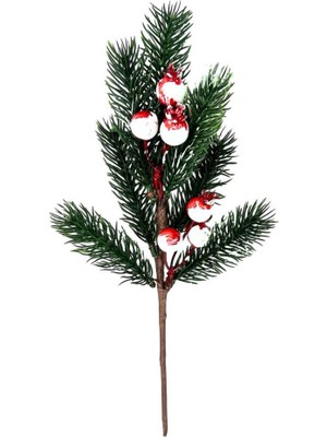 Yapay Çiçek Kokina Narlı Çam Dalı Karlı Renk 30CM Yılbaşı Çiçeği Red Berry
