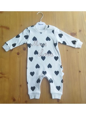 Mini Love Kalp Desenli, Nakışlı Pamuk Bebek Tulum – Uzun Kollu