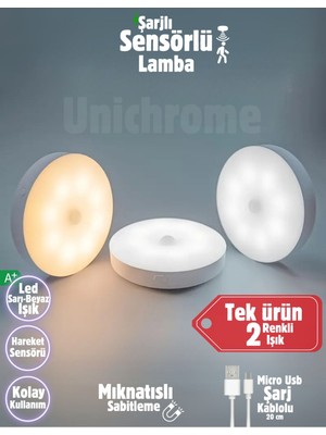 Hareket Sensörlü, Şarjlı, Çift Renkli LED Iç Dolap Gece Lambası