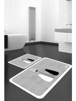 Çiçekli, Kaymaz, Dekoratif Banyo Paspası ve Klozet Takımı Seti