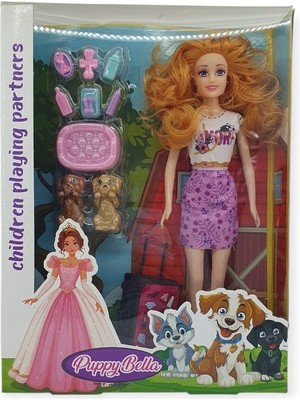 Puppy Bella 30 cm Bebek ve Köpek Bakım Seti - Lila Elbise (Lisinya)