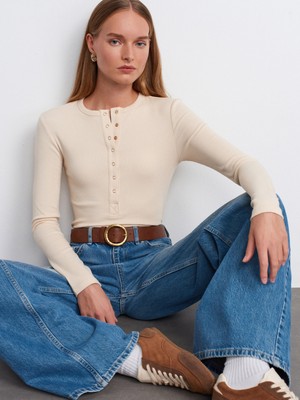 32024 Çıtçıtlı Modal Karışımlı Top-Taş