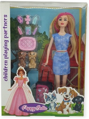 Puppy Bella 30 cm Bebek ve Köpek Bakım Seti - Mavi Elbise (Lisinya)