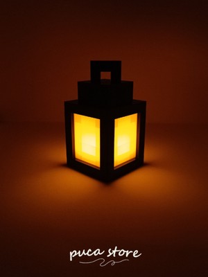 3D Piksel Temalı Masa Lambası, LED Mum Hediyeli, Siyah, Gece Işığı