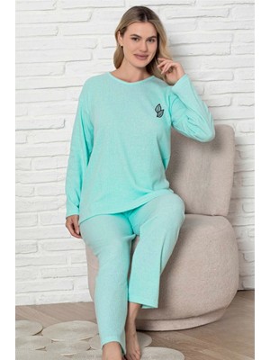 Kalın Kışlık Interlok Şeritli Uzun Kollu Örme Pijama Takımı