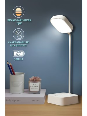 Şarjlı Masa Lambası, Dokunmatik, Çok Işık Seçenekli, Okuma ve Çalışma Için Ideal