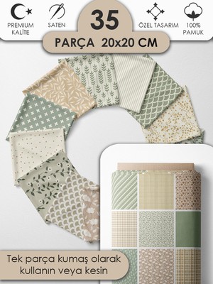Patchwork Kumaş Seti – 35 Desen 20X20 cm | %100 Pamuk Saten | Tek Parça Kumaş | Dikiş, El Işi ve Quilting Için Özel Tasarım