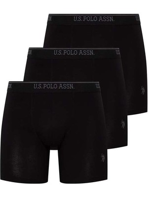 U.S.POLO 80454 ERKEK 3 LÜ LİKRALI COTON UZUN PAÇA SİYAH BOXER