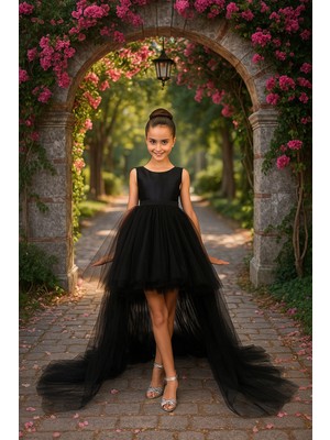 Kız Çocuk Prenses Abiye Tül Kuyruklu Elbise