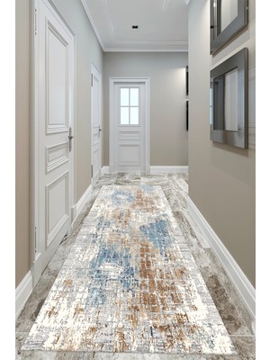 Yumuşak Kadife Dijital Baskılı Kaymaz Taban Yıkanabilir Yolluk, Beyaz