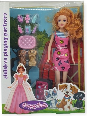 Puppy Bella 30 cm Bebek ve Köpek Bakım Seti - Pembe Elbise (Lisinya)