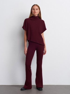 71910 Yüksek Bel Örme Pantolon-Bordo