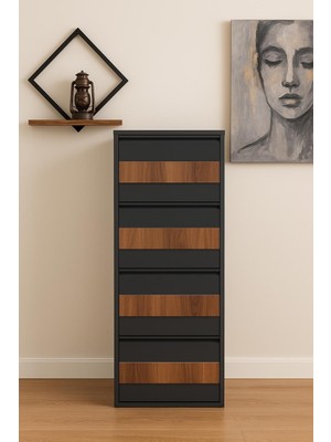 4 Lü Ahşap Desenli Metal Ayakkabılık Karlı Home