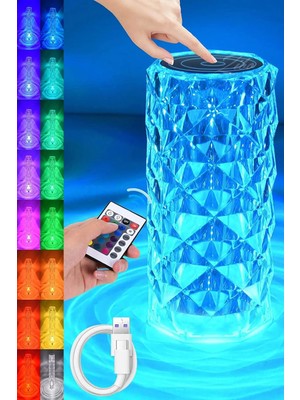 Şarjlı Masa Lambası Kristal Elmas LED Dokunmatik Sensör Beyaz