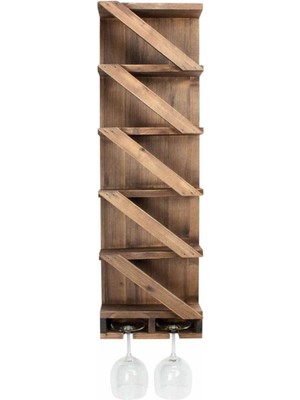 Rustik Masif Ahşap Şaraplık ve Kadeh Askılık Duvar Rafı