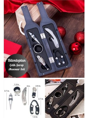 5 Parça Çelik Şişe Açacağı Seti Dekoratif Kılıf ile Şık Hediye