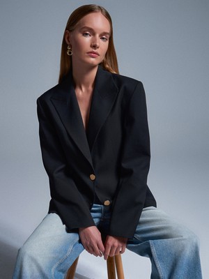 60774 Fitted Kesim Vatkalı Blazer-Siyah