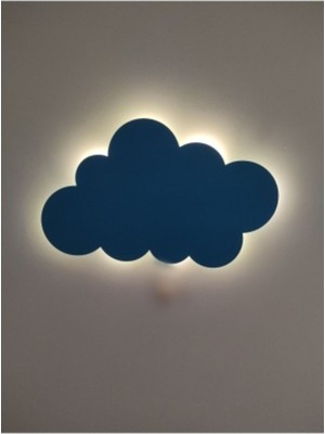 Mavi LED Işıklı Mdf Bulut Gece Lambası, Çocuk ve Bebek Odası Için Güzel Aydınlatma
