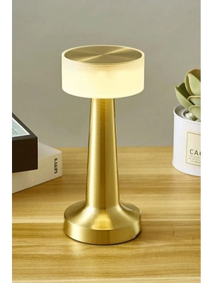 Empressco Şarjlı Dokunmatik LED Masa Lambası Altın Renkli Metal Abajur ve Gece Işığı Özelliği ile HL-016