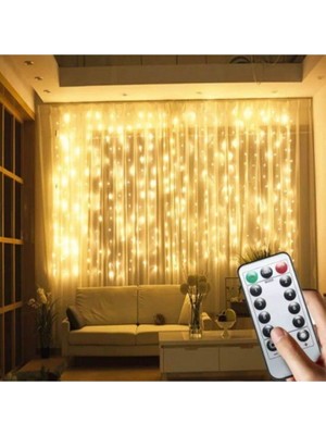 Şık LED Işık Fonksiyonlu Dekoratif Saçaklı Perde 3x2 M Beyaz