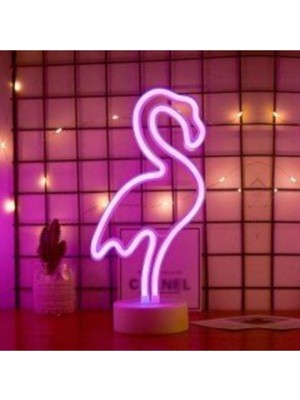 Pembe Flamingo Neon LED Masa Lambası, Dekoratif Gece Işığı