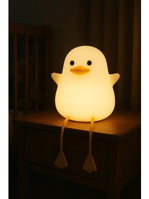 Renkli Silikon Ördek Figürlü Dokunmatik Gece Lambası, USB Şarjlı, Bebek Odası Için Ideal