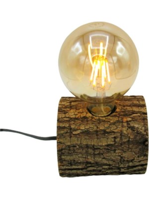 Doğal Kütük ve Halat Detaylı Vintage Masa Lambası, Beyaz Renk
