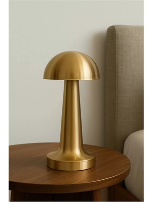 Renkli Şarjlı Dokunmatik Mantar Masa Lambası, Gold Kasa, 3 Işık Seçeneği