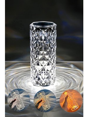 Şarjlı LED Masa Lambası, Dokunmatik, 3 Renkli, Kristal Akrilik, 5V, Beyaz