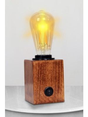 Ahşap Rustik Küp Masa Lambası Yatak Odası Dekorasyonu