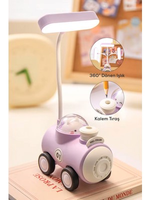 Mor Tren Temalı Gece Lambası, Kalemtıraşlı, Şık ve Kullanışlı Tasarım