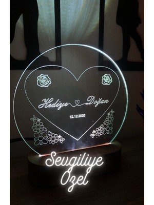 Kalpli Isimli Kişiselleştirilebilir Gece Lambası, Cam Kazıma, Sıcak ve Şık Tasarım