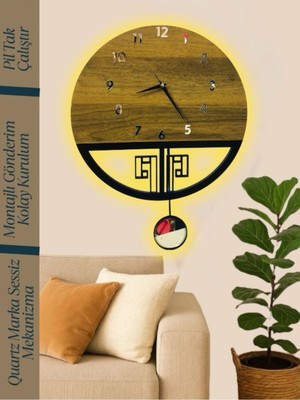 Sessiz Ahşap Sarkaç Duvar Saati, Montajlı, 42X52 Cm, Şık ve Modern Tasarım