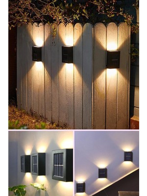 Iki Adet Güneş Enerjili Çift Taraflı Duvar Lambası, Sarı Renk