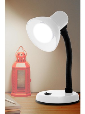 360° Ayarlanabilir Hareketli Metal Masa Lambası, Beyaz, Şık ve Fonksiyonel Işık Kaynağı