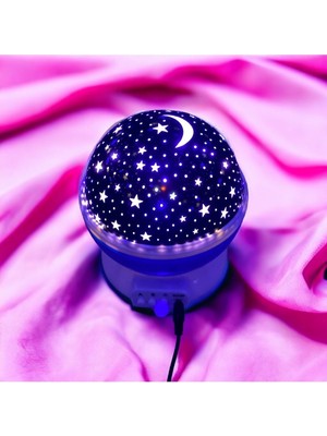 Renkli Yıldızlar Dönen Gökyüzü Projeksiyon Gece Lambası, Dekoratif ve Masa Süsü