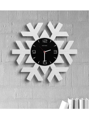 Kişiye Özel Renkli Kar Tanesi Ahşap Duvar Saati (Model 2b)