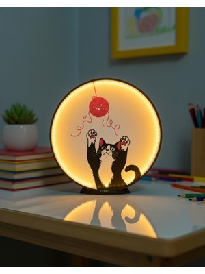 Sevimli Kedi Figürlü Işıklı Dekoratif Masa Lambası, Çocuk Odası ve Gece Işığı