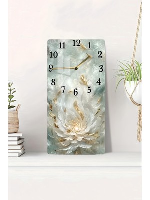 Renkli Tüy Desenli Temperli Cam Tablo Saat 30×60 cm Hd Uv Baskı